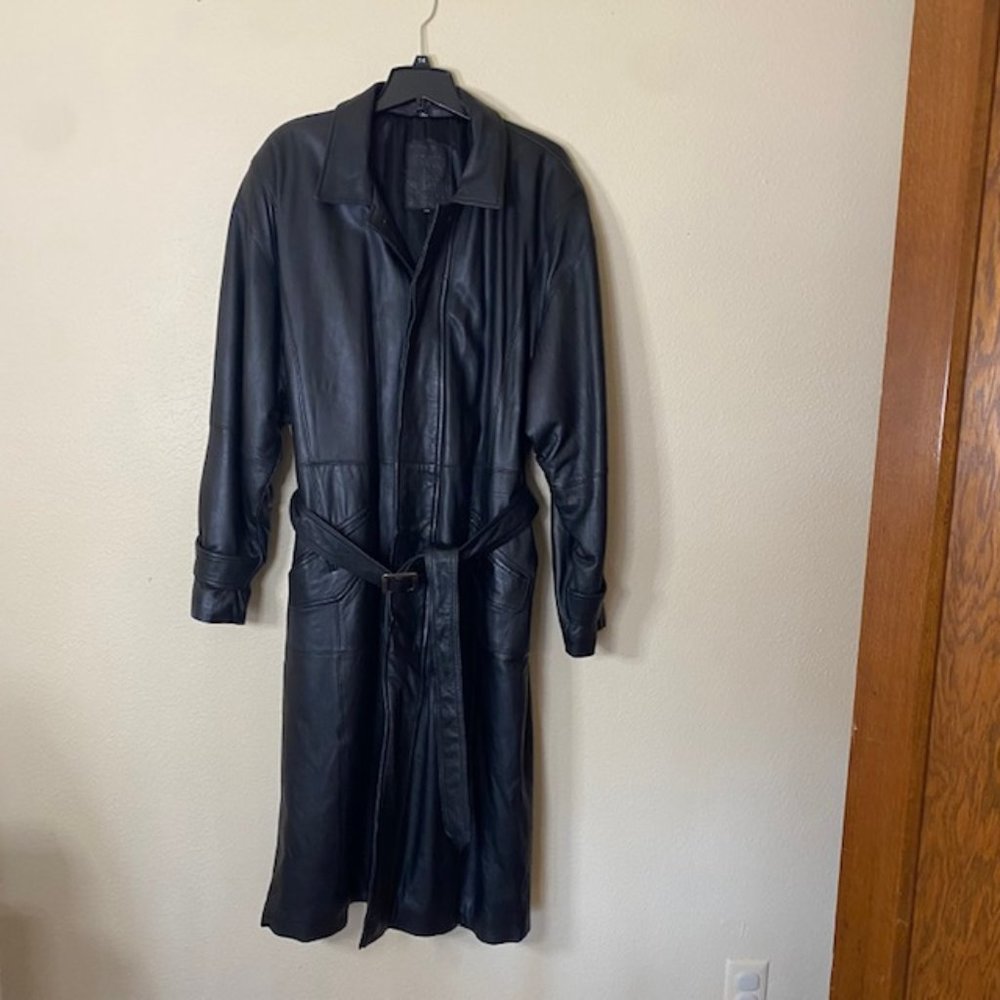 Fairfax Men's Vintage Black Leather Trench Coat Size L